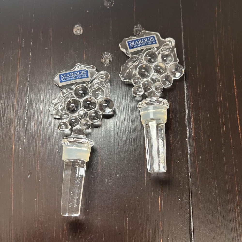 Vintage Marquis Waterford Crystal Grape Wine Bottle Stoppers Set of 2 Barware - Picture 2 of 7